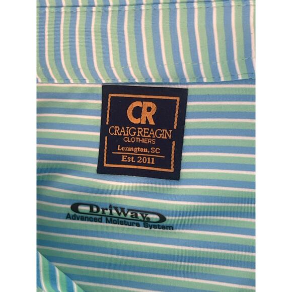 Craig Reagin Clothiers Green White Horizontal Stripe Polo Golf Shirt Medium - Picture 3 of 7